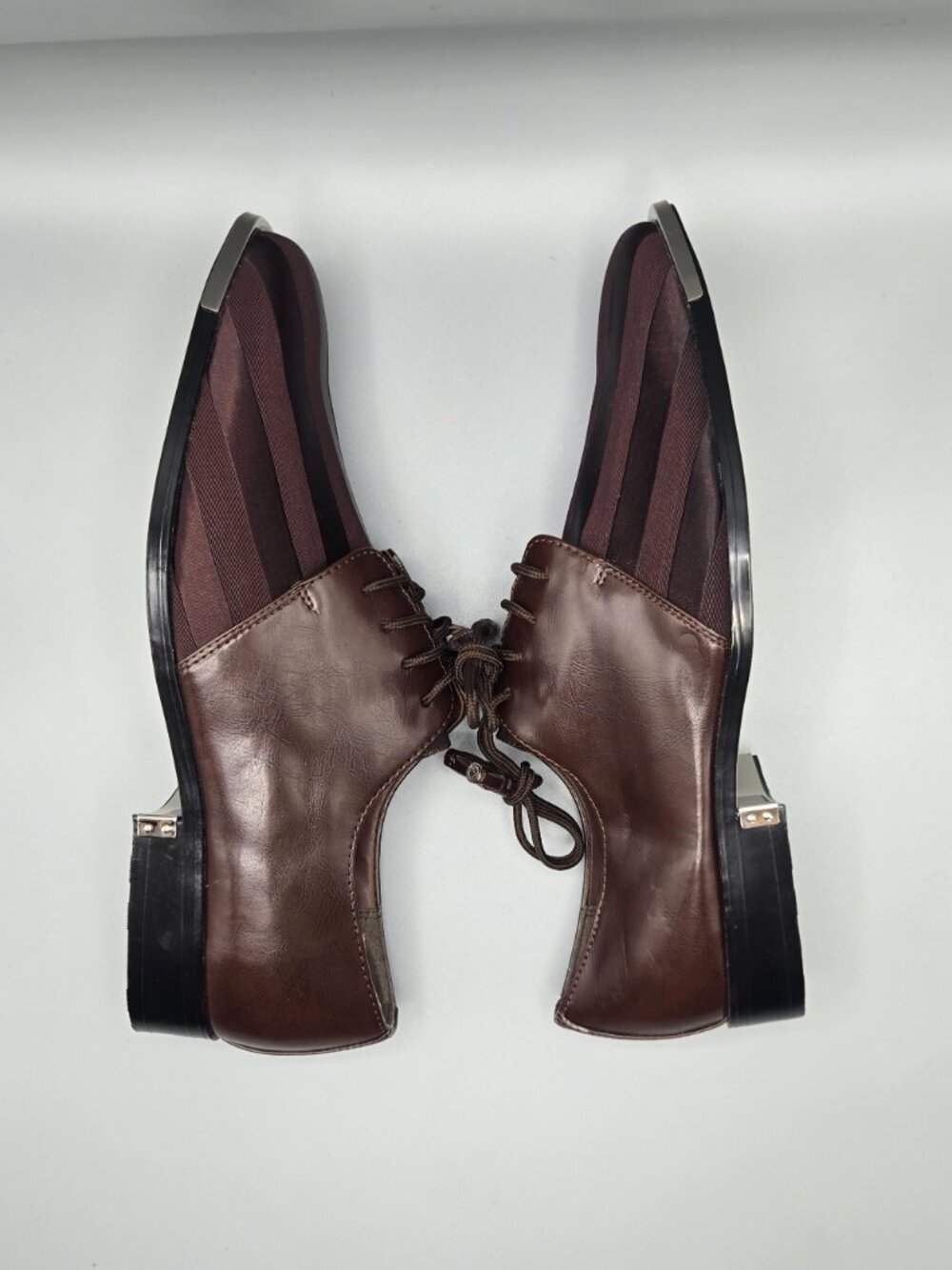 Hugo Vitelli Men's Brown Striped Dress Shoes Size 11 Square Toe Metal Tip Oxford - Picture 9 of 15
